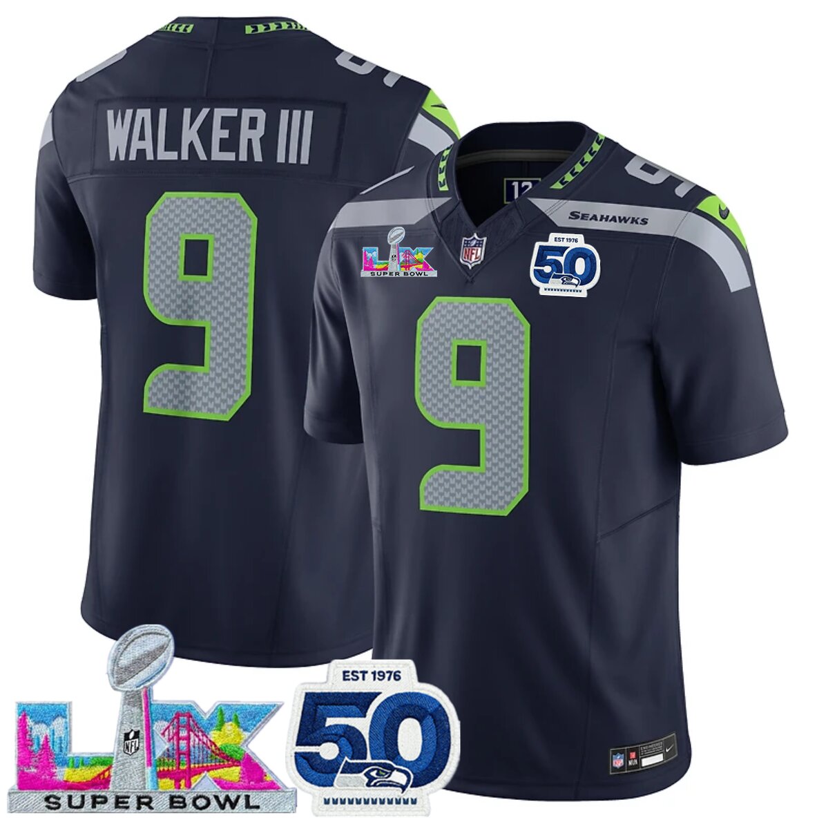 Camisa NFL Seattle Seahawks Vapor F.U.S.E. Limited Super Bowl LX Patch And 50th Season Jersey Azul